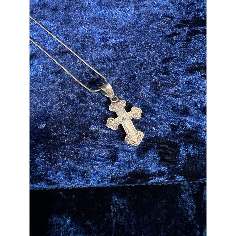 VTG Sterling Silver Cross Necklace Multicolor Cabochon Stone Crucifix Pendant - Picture 6 of 7